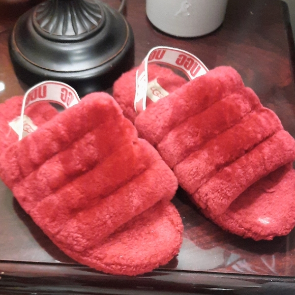 UGG Red Plush Slide Slippers - Picture 1 of 9